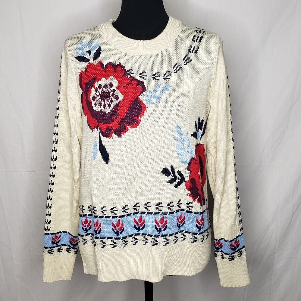 Style & Co Womens Floral Festivity Crewneck Pullover Knit Sweater Size M Preppy